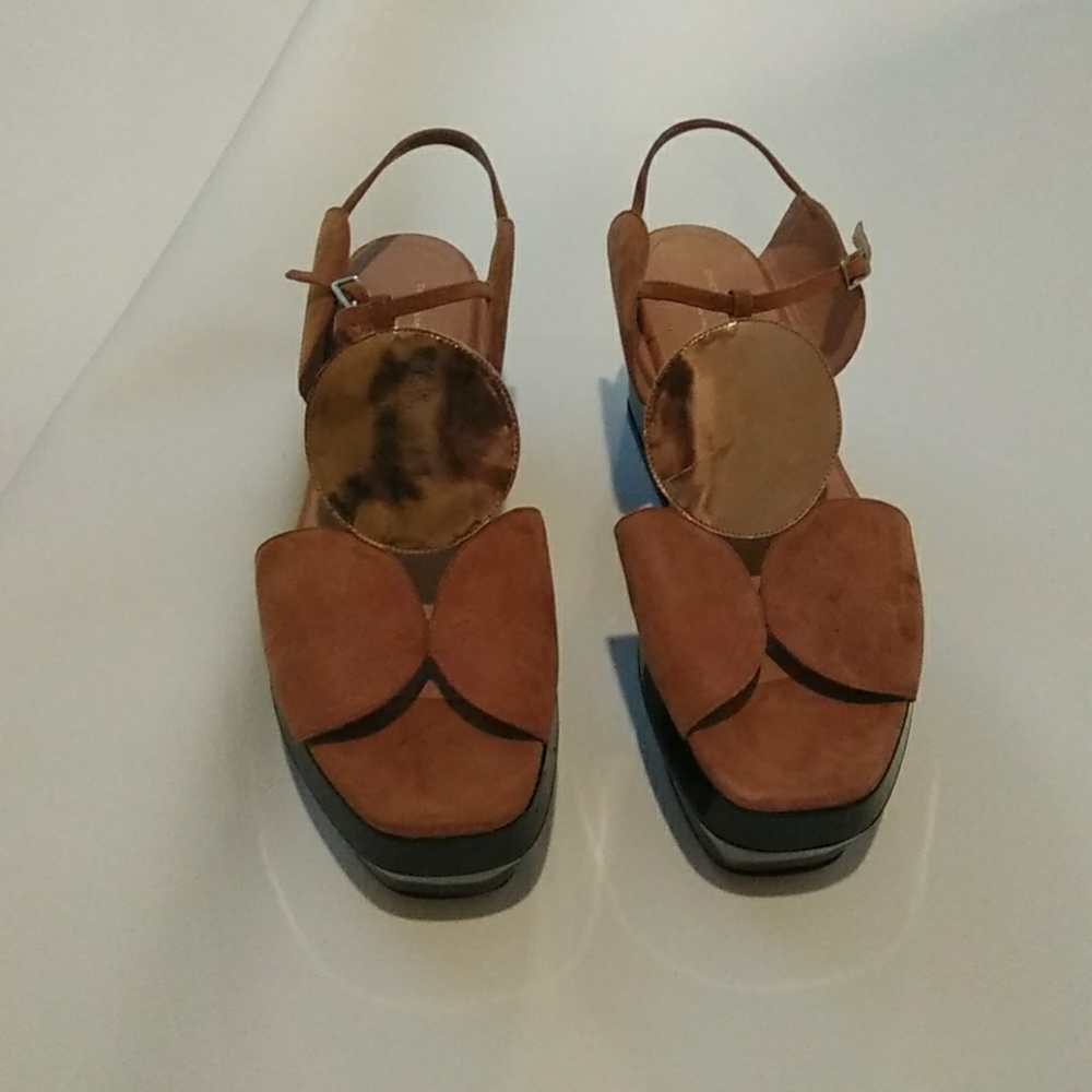 Dries van Noten Suede+Metallic flatform sandals